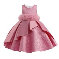 Kids Girls Bowknot  Mesh Patchwork Decorative Beads Catwalk  Princess Dress  Pink