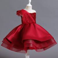 فستان أميرة شبكي للفتيات الصغيرات  أحمر