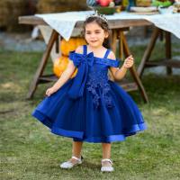 Toddler Girls Party Cute Glamorous Solid Color Bowknot Decor Formal Dress  Royal Blue