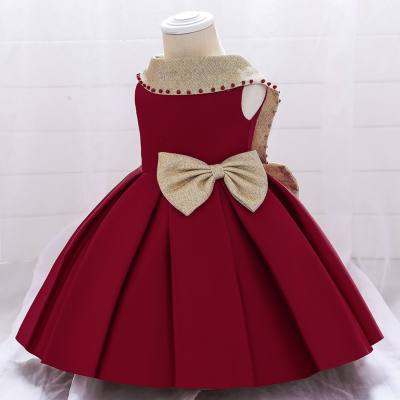 فستان رسمي بتصميم عقدة مزينة بفيونكة صلبة للحفلات الأنيقة للفتيات الصغيرات