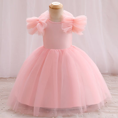 Children's solid color dress princess tutu skirt little girl host flower girl high-end dress