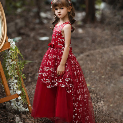 Vestido completo de malla con estampado floral para niña