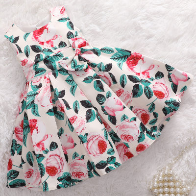 Toddler Girls Square Neck Umbrella Skirt Bow Print Formal Dress