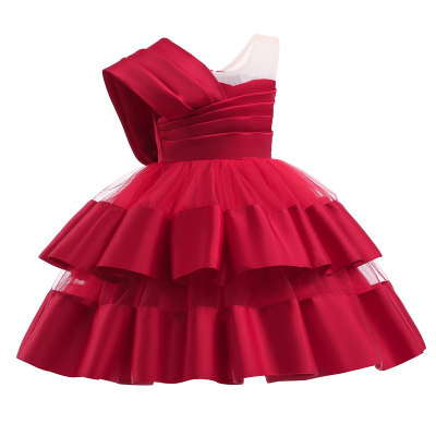 فستان رسمي للحفلات الصلبة مصنوع من القطن للفتيات الصغيرات