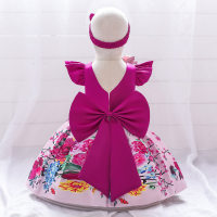 Toddler Girls Sweet Retro Floral Bowknot Decor Formal Sleeveless Dress with Headband  Purple