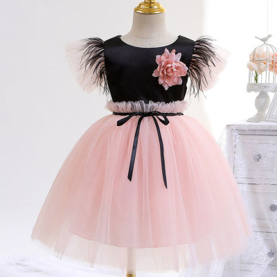 Kid Girl Color-block Mesh Patchwork Floral Decor Plush Spliced Sleeveless Dress