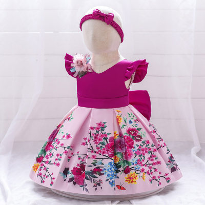 Kleinkind Mädchen Süßes Retro Blumen Farbblock Formales Kleid