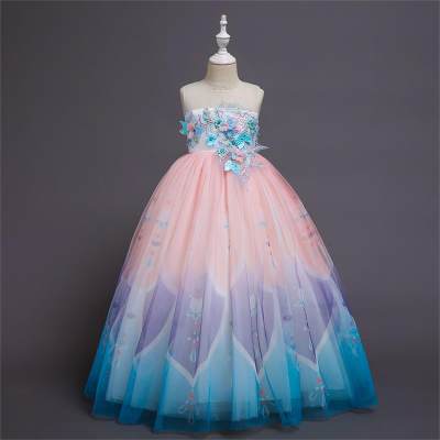 Vestido de princesa degradado de malla con estampado de patchwork para niñas y niños