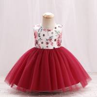 Baby Girl Beautiful Lace Floral Pattern Sleeveless Formal Dress  Burgundy
