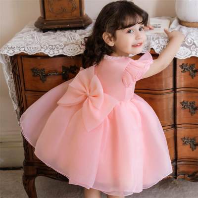 Toddler Girls Cotton Cape Sleeves Tutu Skirt Bow Solid Formal Dress