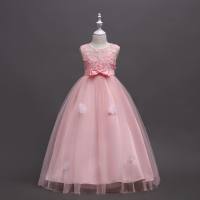 Kids Girls Bowknot Decor Mesh Princess Sleeveless Dress  Pink
