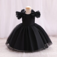 Toddler Girl Solid Color Mesh Patchwork Sleeveless Dress  Black