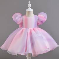 Mädchen Prinzessinnenkleid mit Puffärmeln und Farbverlauf, flauschiges Netzkleid für Kinder (buntes Farbverlauf-Schnittkleid für große Waren ist nicht einheitlich)  Rosenrot