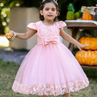 Baby Girl Solid Color Lace Bow-knot Decor Mesh Sleeveless Dress