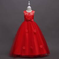 Kids Girls Bowknot Decor Mesh Princess Sleeveless Dress  Red