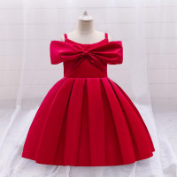 Toddler Girl Solid Color Bowknot Decor Cami Dress  Red