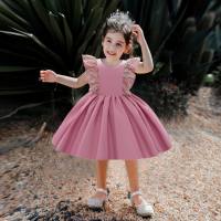 Kleinkind-Mädchen-Baumwollparty-Color-Block-Bogen-formales Kleid  Cameo braun