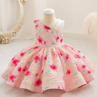Girls color matching printed princess dress children's wedding catwalk dress for one-year-olds (the printed dress is printed first and then cut, so the bulk print has irregular patterns)  Pink