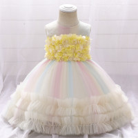 Baby Girl  Elegant 3D Flower Gradient Formal Dress  Champagne
