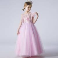 فستان الأميرة للفتيات الصغيرات بفيونكة شبكية بالزهور - Hibobi