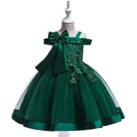 Toddler Girls Party Cute Glamorous Solid Color Bowknot Decor Formal Dress  Green