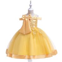 Toddler Girls Party Cute Glamorous Solid Color Bowknot Decor Formal Dress  Yellow