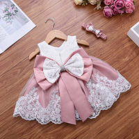 Baby Bow Decor Lace Braided Formal Sleeveless Dress  Cameo brown