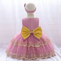 فستان رسمي مطرز بفيونكة قطنية للفتيات الصغيرات - Hibobi