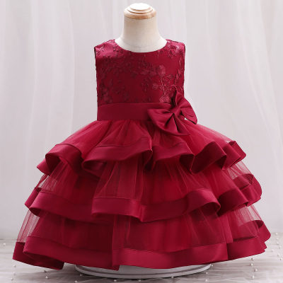 Children's Evening Embroidered Bow Puffy Birthday Performance Evening Dress