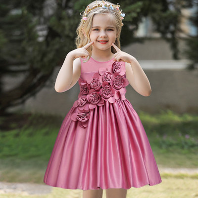 Vestido sin mangas de color sólido floral para niños pequeños