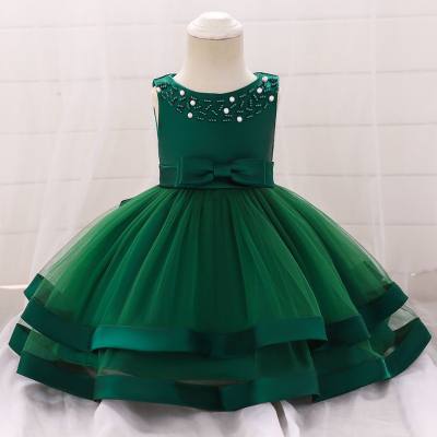 Baby Solid Color Bowknot Decor Lace Hem Sleeveless Dress
