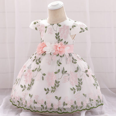 Baby Girl Allover Floral Pattern Flower Decor Short Sleeve Dress