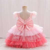 Toddler Girls Bowknot Patchwork Mesh Color-block  Formal Dress  Pink