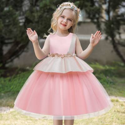 Kids Girls Bowknot Patchwork Mesh Catwalk flower girl Princess Dress