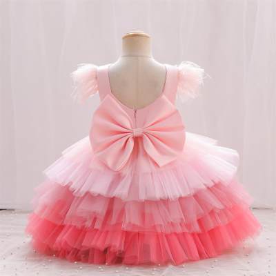 Toddler Girls Bowknot Patchwork Mesh Color-block  Formal Dress