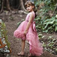 Kid Girl Big Bow Full Dress  Light Pink
