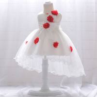 Baby Girl Beautiful Floral Solid Color Bowknot Decor Irregular Tulle Formal Sleeveless Dress  White