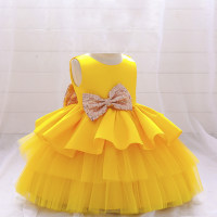 Toddler Girl Bow Decor Backless Sleeveless Formal Puffball Dress  Yellow