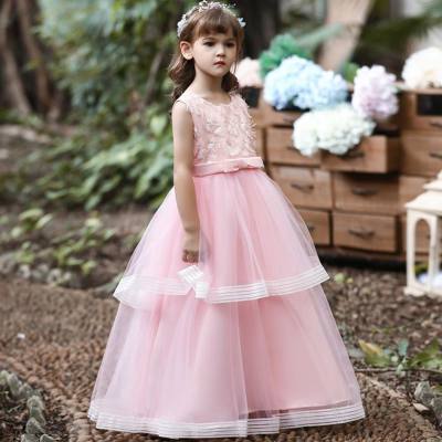Kids Girls Bowknot Patchwork Mesh Catwalk flower girl Princess Dress