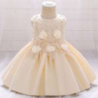 Toddler Girls Cotton Party Floral Solid Formal Dress  Champagne