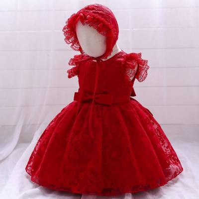 Bébé fille couleur unie broderie maille patchwork bowknot décor robe trapèze