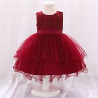 Baby Girl Solid Color Ruffle Decor Sleeveless Formal Dress  Burgundy