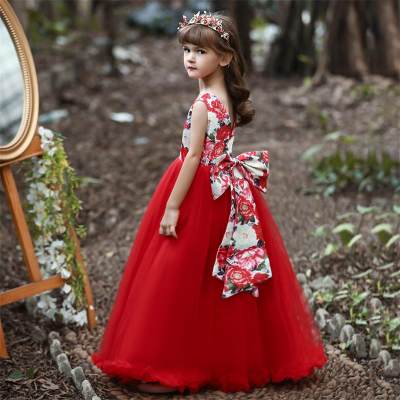 Kid Girl Floral Print Bow Full Dress