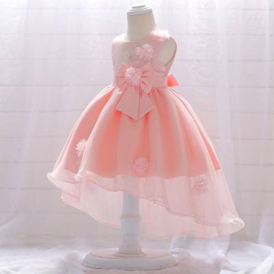 Baby Girl Beautiful Floral Solid Color Bowknot Decor Irregular Tulle Formal Sleeveless Dress
