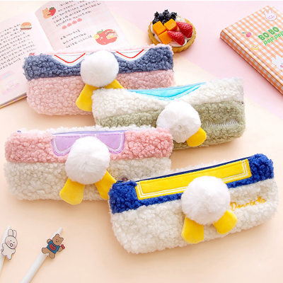 Plush pen bag girl INS wind elementary school lovely simple stationery bag large capacity pencil bag