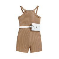 Two-tone striped halter neck jumpsuit  Coffee