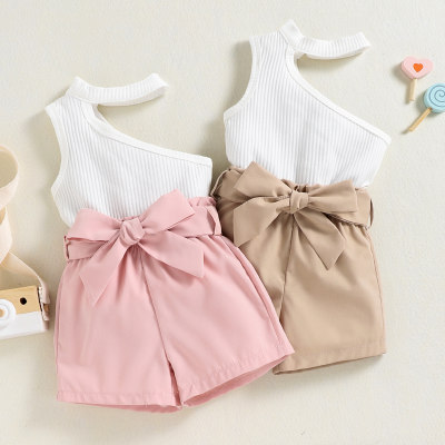 Toddler Girl Sweet Halter Neck Hollow Out Top & Shorts