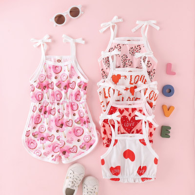 Toddler Girl Pure Cotton Valentine's Day Allover Heart Pattern Cami Suspender Shorts
