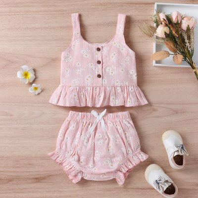 Two-color suspender embroidery two-piece set
