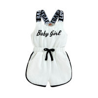 Summer children's solid color crawling clothes two-color pull-up BABE jumpsuit  White